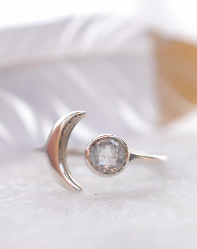 unique silver rings for women-Malibu Half Moon Ring ~ White topaz ~ Sterling Silver 925 ~ MR127