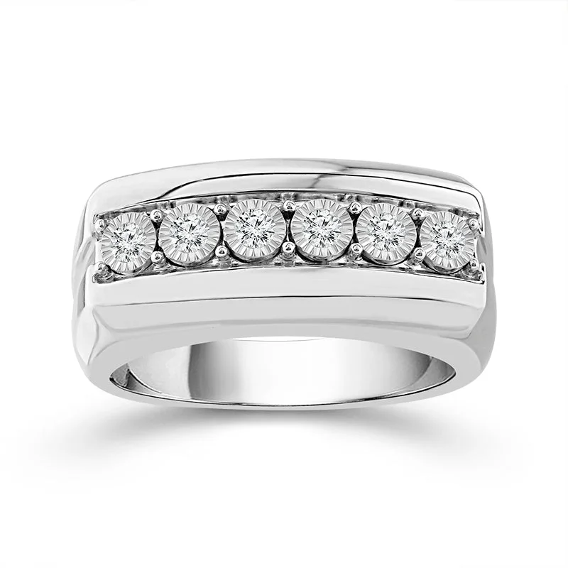 round cut engagement rings for women-10 Karat White Gold 1/4 Carat Mens Diamond Wedding Band