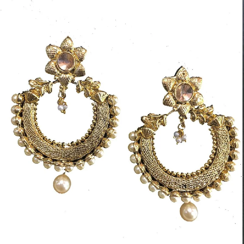 gold earrings for women-Shreeji Brown Austrian Stone Gold Plated Dangler Earrings - SE_232