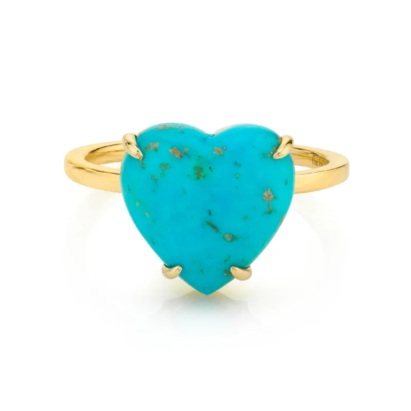 solitaire rings for women-Heart Solitaire Ring - Turquoise / 14k Yellow Gold