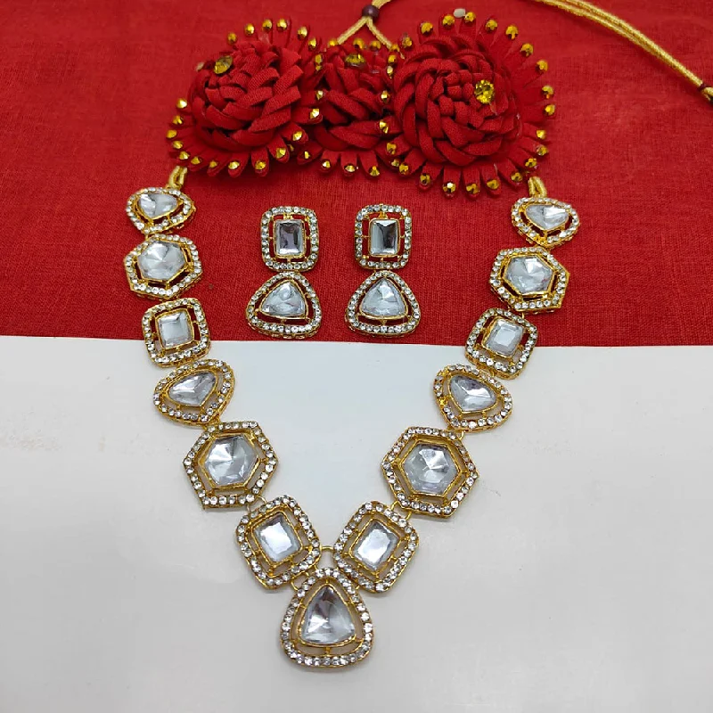 ruby necklaces for women-Palak Art Gold Plated Kundan Stone Necklace Set