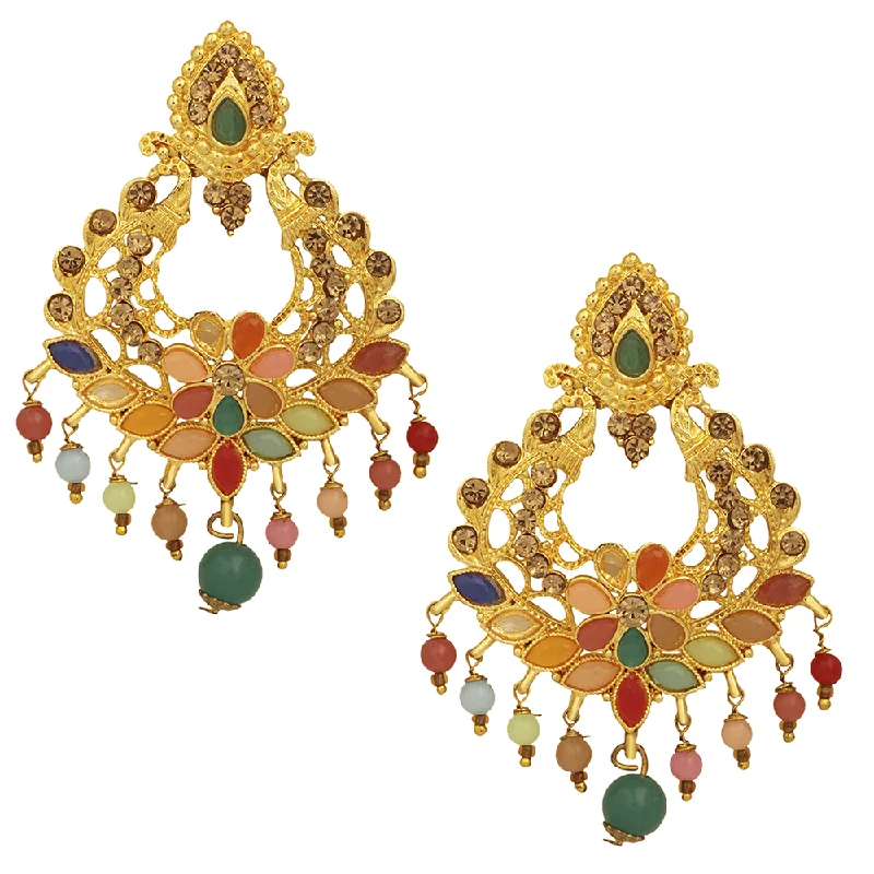 gold earrings for women-Mahi Multicolor Crystals Floral Dangler Earrings for Women (ER1109722G)