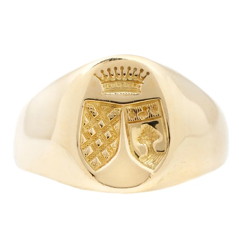 chunky rings for women-Gold Double Shield Signet Ring