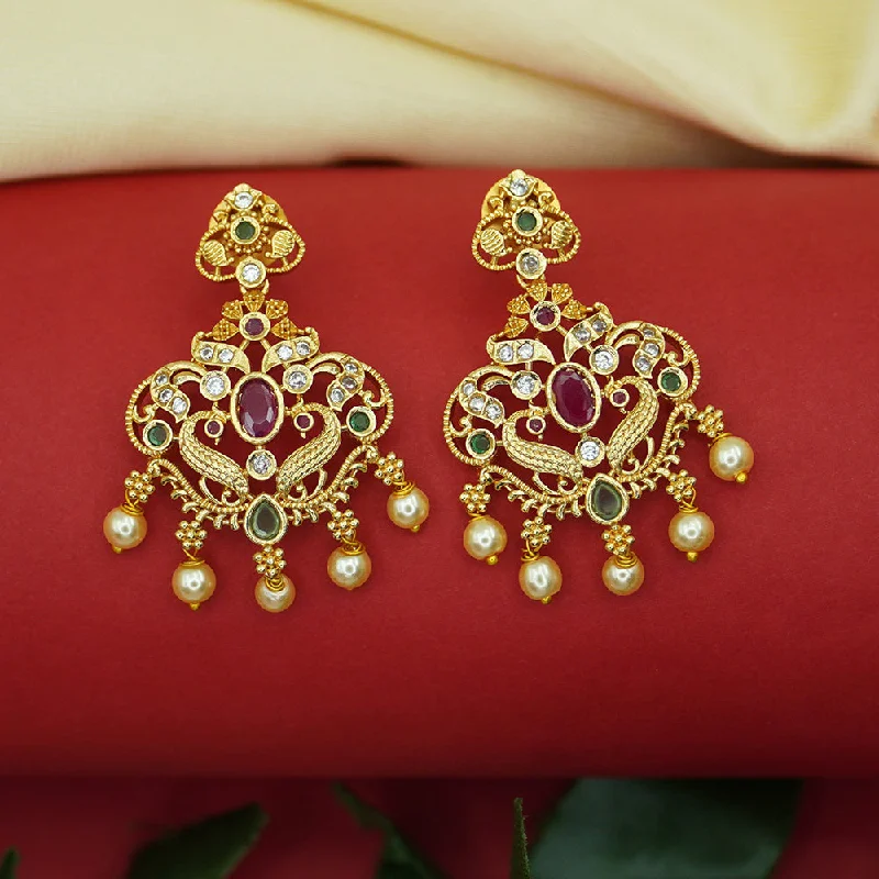 hoop earrings for women-Diksha Collection Gold Plated Pota Stone Dangler Earrings