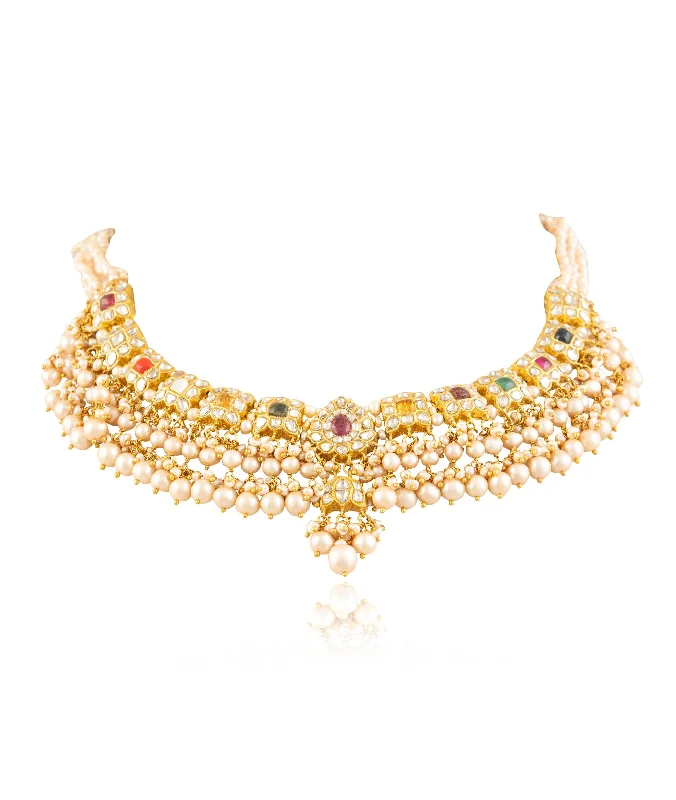 bar necklaces for women-Manvika Polki Necklace