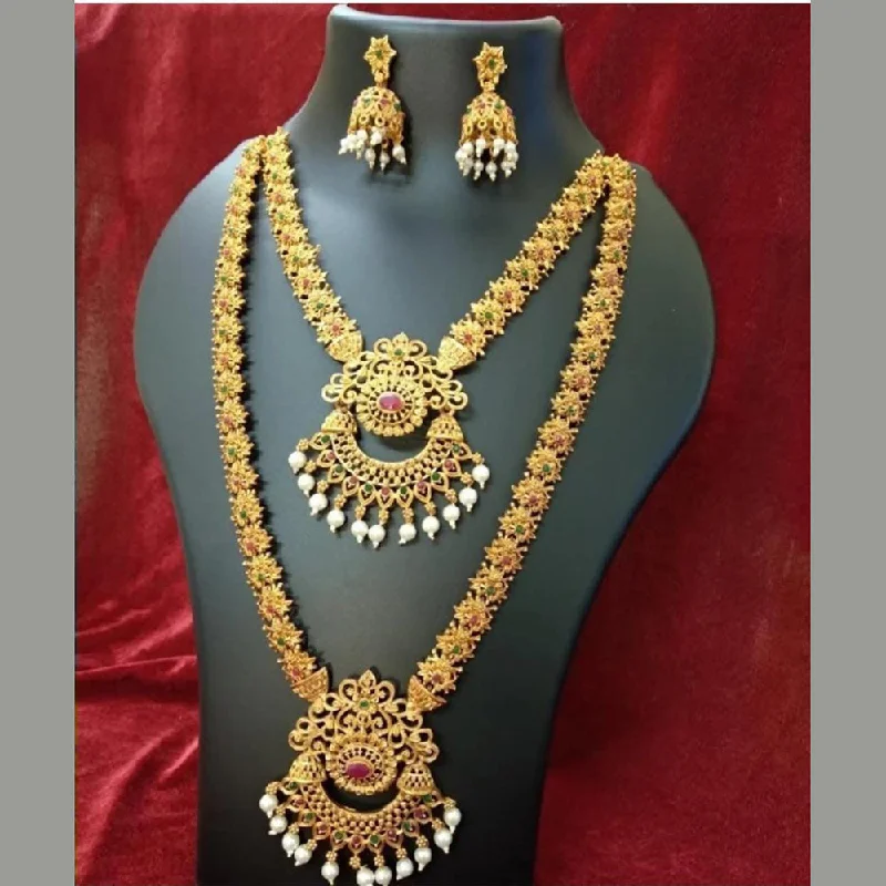 matching necklaces for women-Manisha Jewellery Gold Plated Double Necklace Set