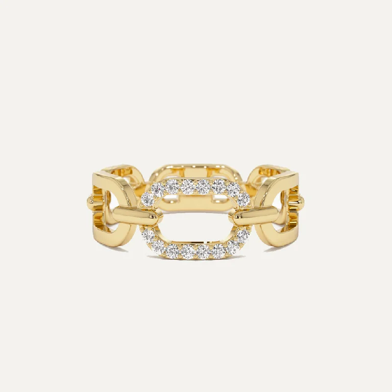 twist rings for women-18K Gold  Luxe Diamond Chain-Link Ring