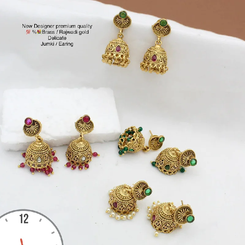 handmade earrings for women-Manisha Jewellery Gold Plated Pota Stone Jhumki Earrings