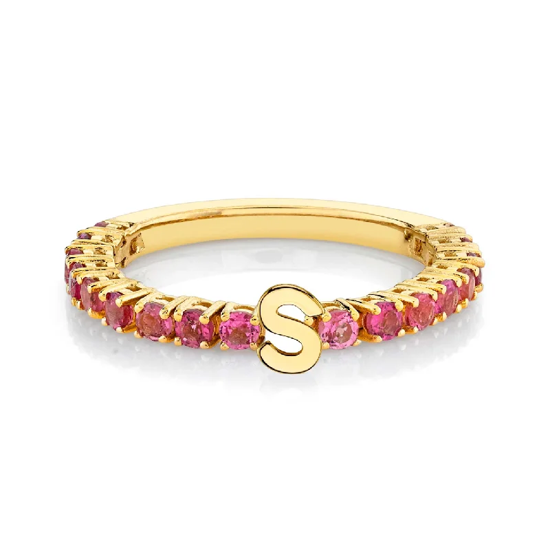 oval diamond rings for women-Tennis Ring - Pink Sapphire / 14k Yellow Gold