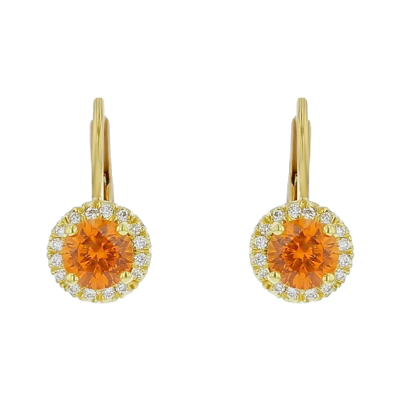 moonstone earrings for women-Mandarin Garnet and Diamond Halo Drop Earrings