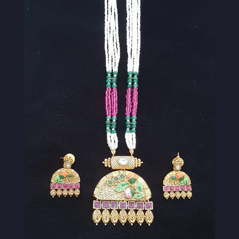 emerald necklaces for women-Neepa Jewells Copper Gold Long Necklace Set