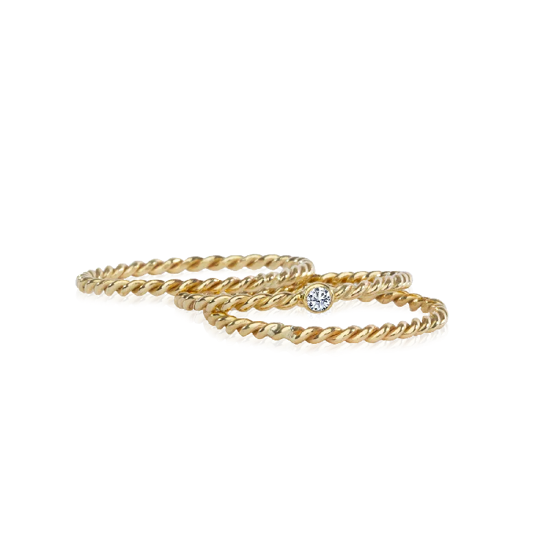 wedding rings for women-Twisted Band Ring Set - White Diamond / 14k Yellow Gold