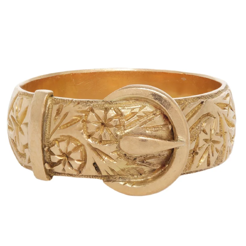 personalized rings for women-Gold Floral Engraved Buckle Ring