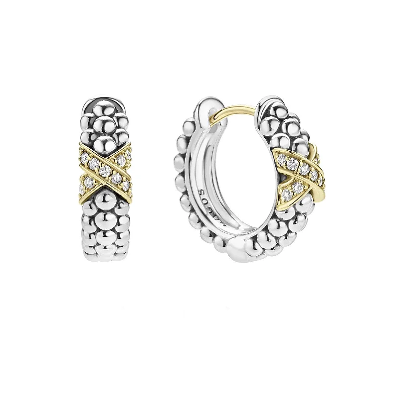 sterling silver earrings for women-Two-Tone Diamond Huggie Earrings