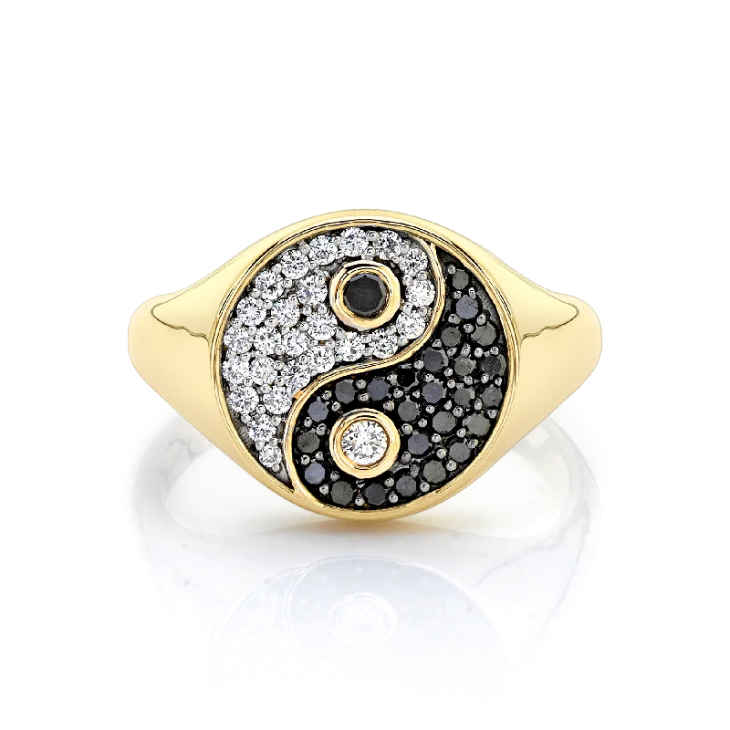 stackable wedding rings for women-Signet Ring - Yin Yang / 14k Yellow Gold