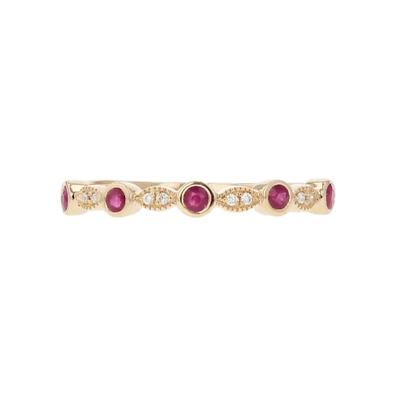 colored gemstone engagement rings for women-14K Rose Gold Diamond and Ruby Wedding Band