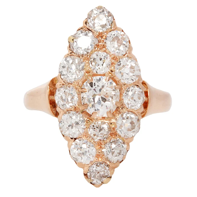 pear-shaped rings for women-Victorian Diamond Navette Ring