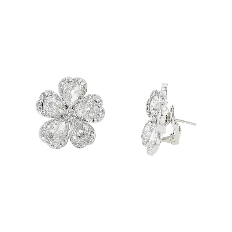 infinity stud earrings for women-Platinum Pear Shape Diamond Halo Flower Earrings