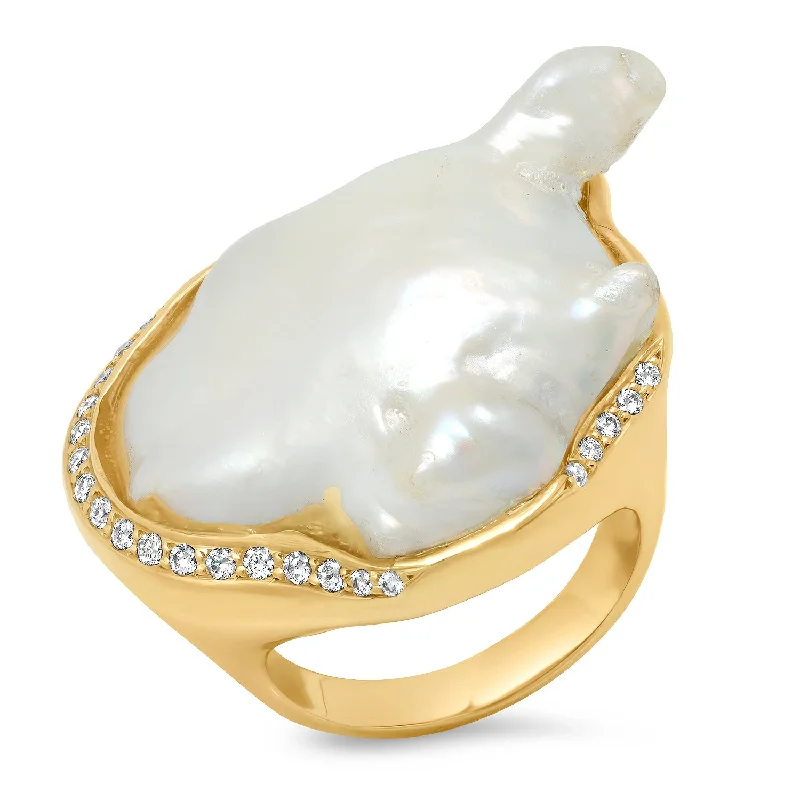 wedding rings with gemstones for women-Pearl Ring