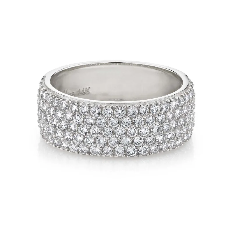 bold rings for women-Medium Cigar Band - White Diamond / 14k White Gold