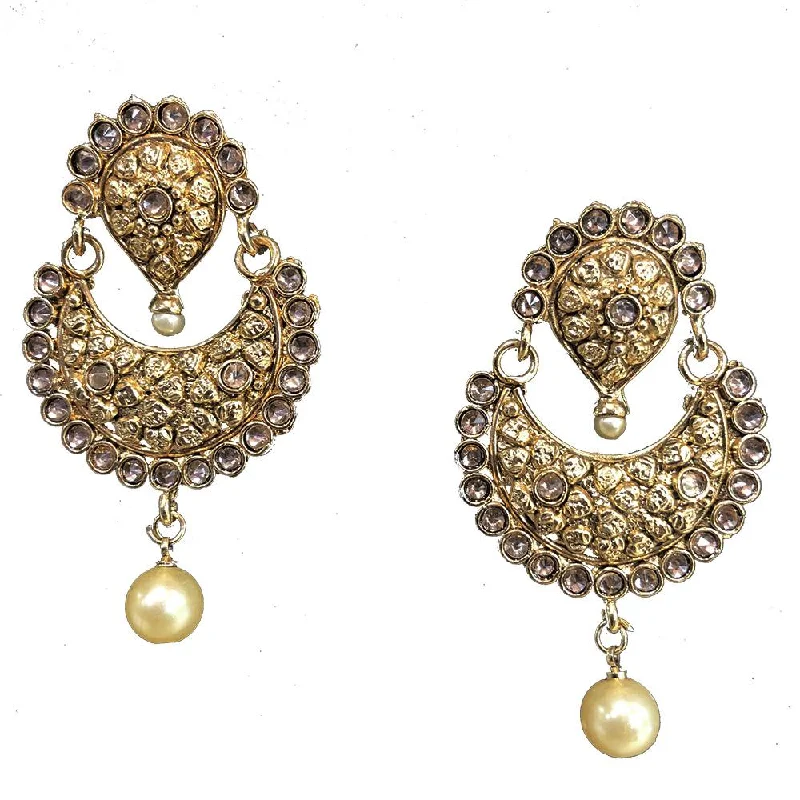 modern earrings for women-Shreeji Brown Kundan Gold Plated Dangler Earrings - SE_695