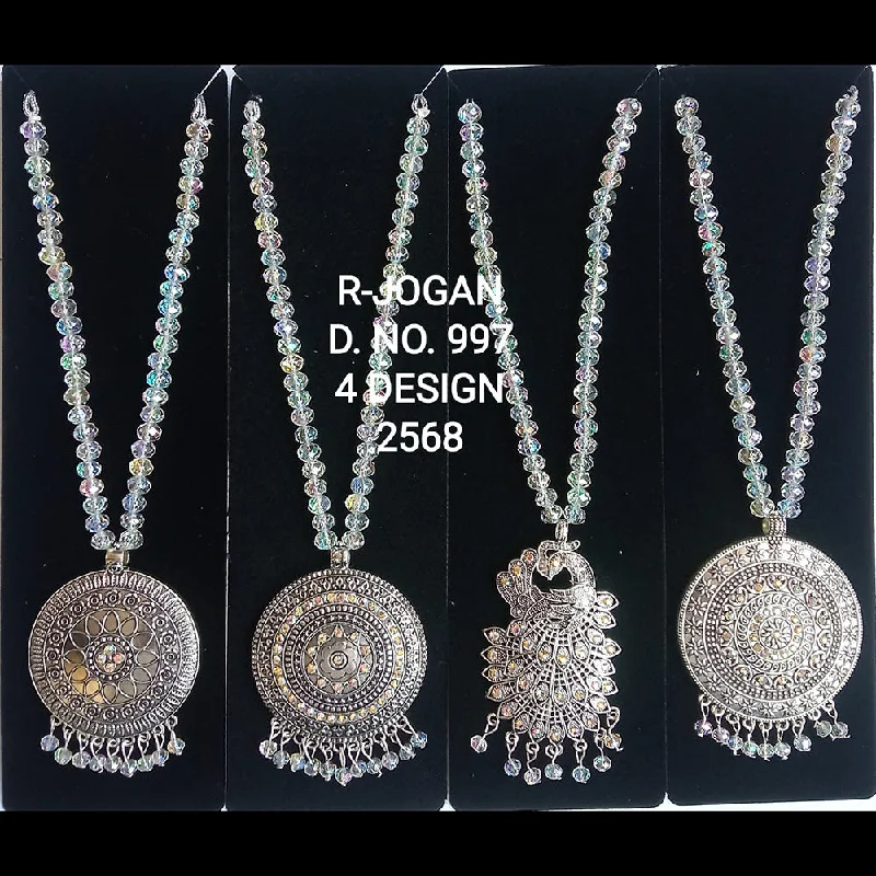 religious necklaces for women-R Jogan Oxidised Plated Assorted Design Long Necklace