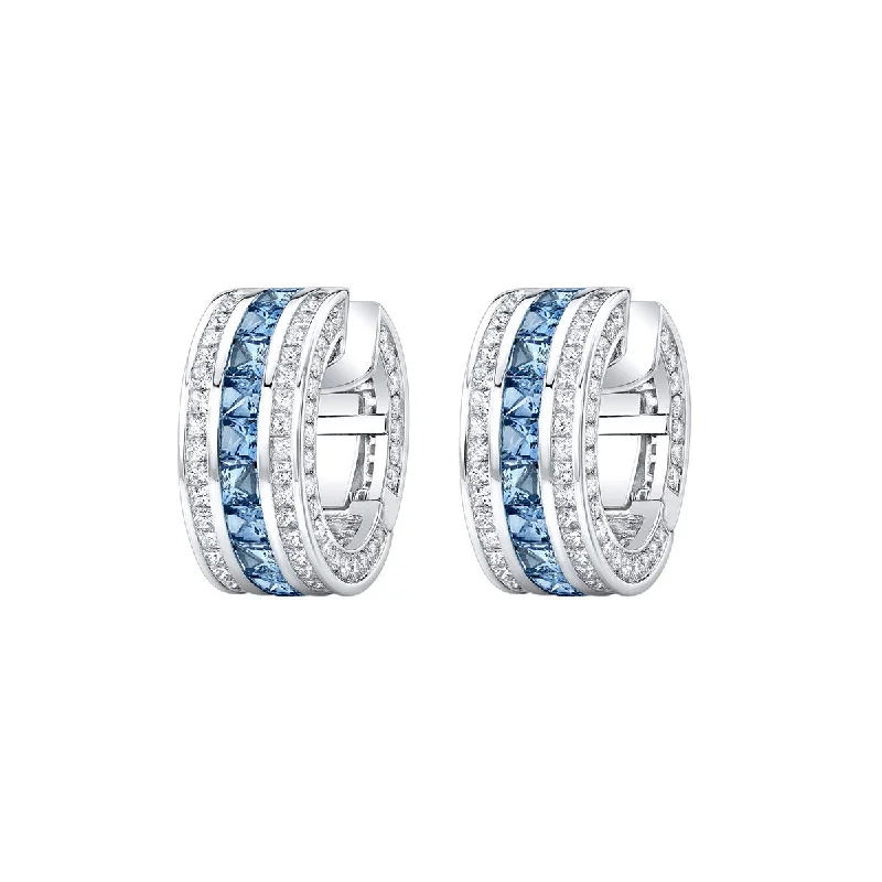 adjustable earrings for women-Masterpiece Sapphire and Diamond Clutch Hoop Earrings