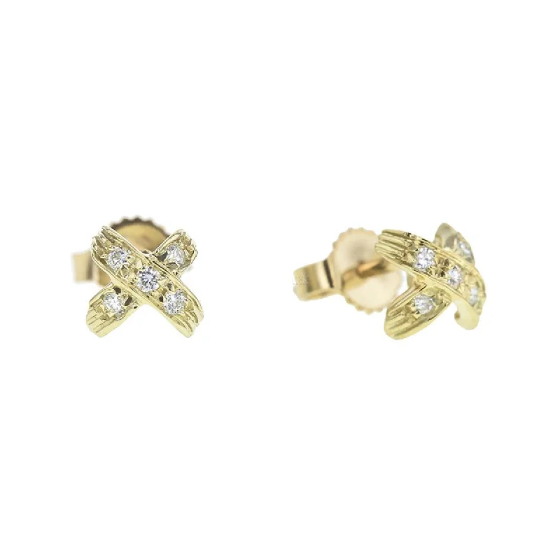 modern earrings for women-18K Yellow Gold Tiny Treasures X Pave Earrings