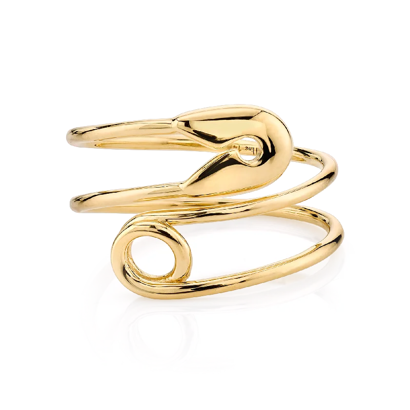 stackable rings for women-Safety Pin Ring - 14k Yellow Gold