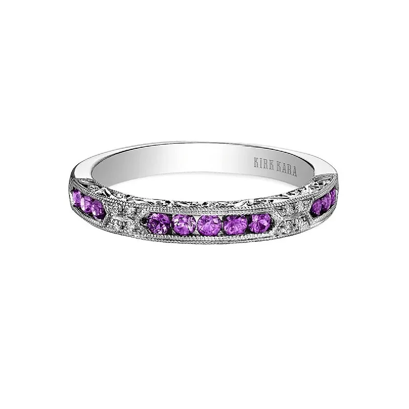 heart shaped diamond engagement rings for women-18k Gold Amethyst Artful Diamond Wedding Band