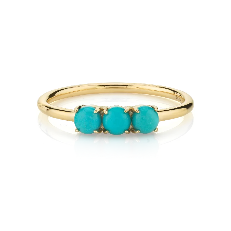 stackable wedding rings for women-Triple Stone Band - Turquoise / 14k Yellow Gold