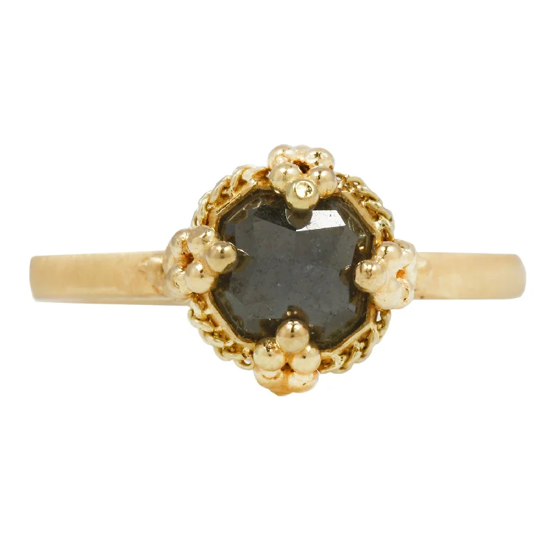 gold rings for women-Square Gray Diamond Textile Solitaire