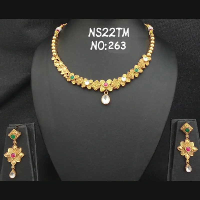 ethnic style necklaces for women-Kala Creation Gold Plated Pota Stone Necklace Set