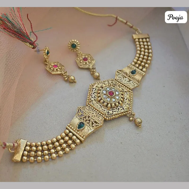 personalized gemstone necklaces for women-Pooja Bangles Gold Plated Pota Stone Necklace Set