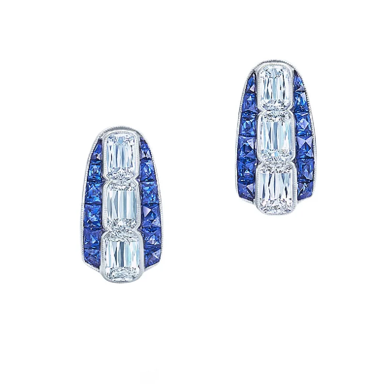 dangling earrings for women-Ashoka Huggie Earrings with Diamonds and Sapphires