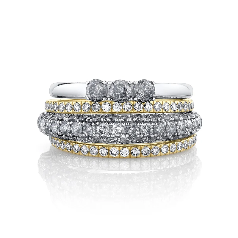 trendy rings for women-Weekender Ring Stack - White Diamond / 14k Yellow Gold and Sterling Silver