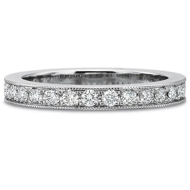 unique engagement rings for women-Diamond Half Round Bead Set Wedding Band with Milgrain