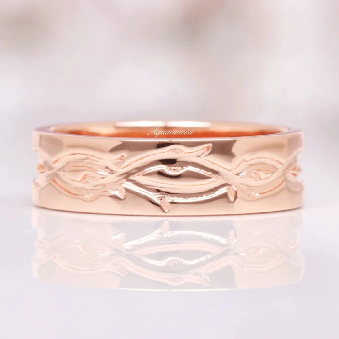 bridal engagement rings for women-Leaf Wedding Band- 14K Solid Rose Gold