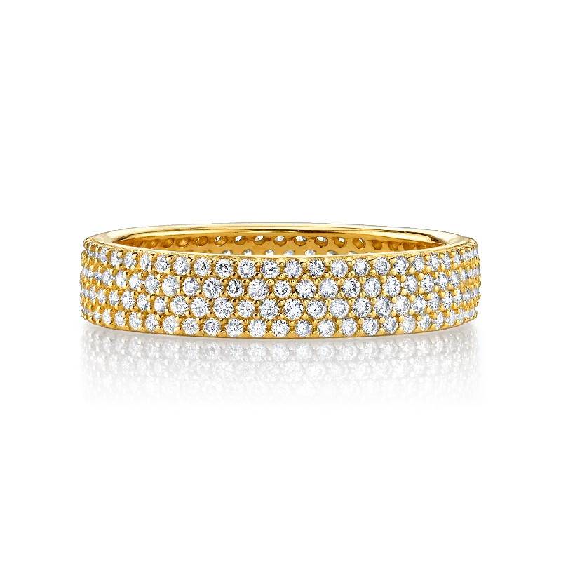 double band rings for women-Petite Cigar Band - White Diamond / 14k Yellow Gold