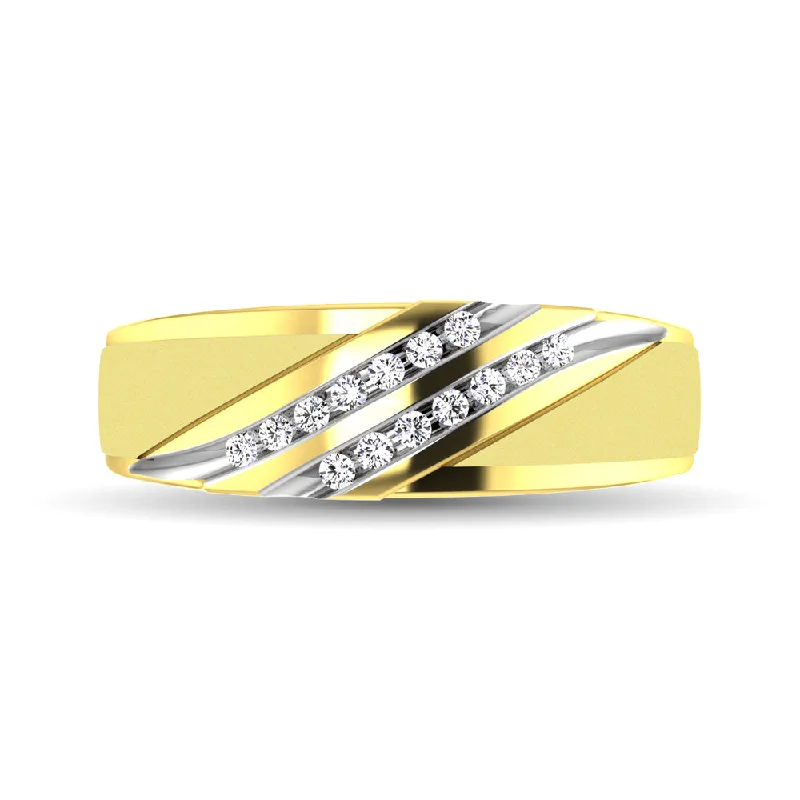 three stone engagement rings for women-Diamond Accent 1/5 Ctw Men's  Slant Wedding Band in 10K Yellow Gold