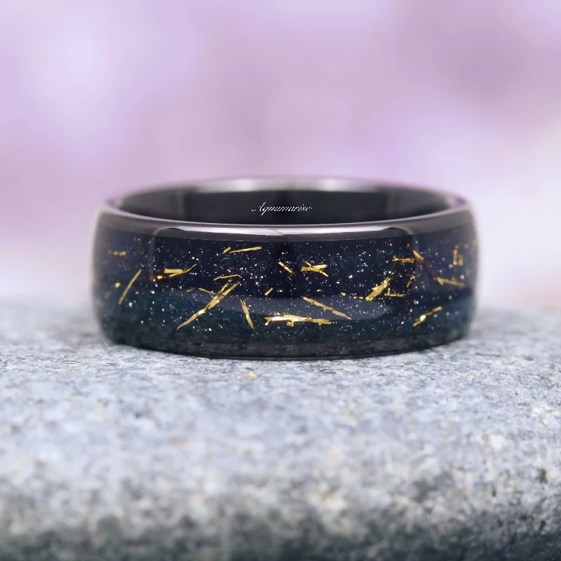 unique diamond engagement rings for women-Starry Night Wedding Band- 8MM Black Tungsten (Stardust)