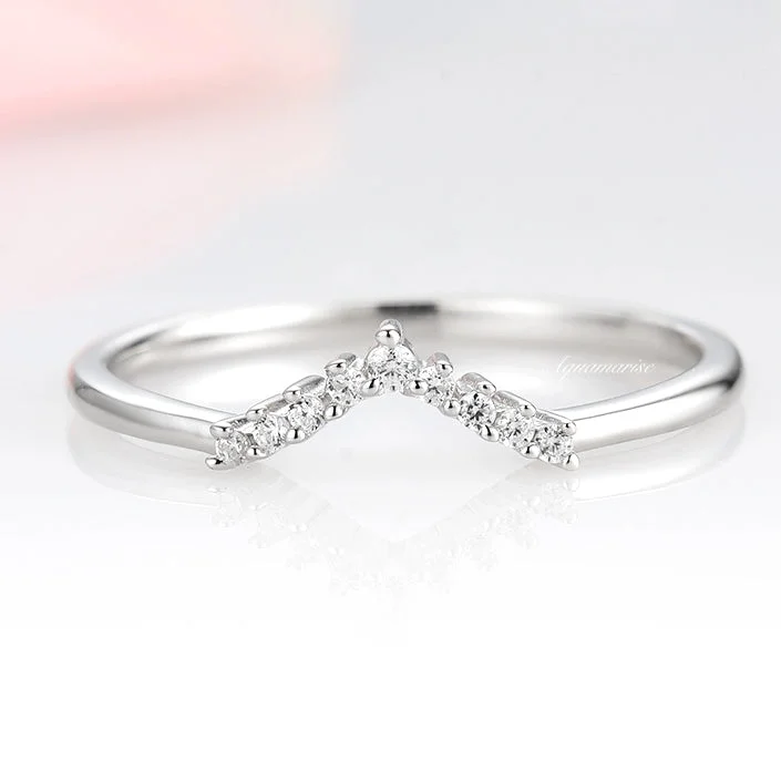 minimalist engagement rings for women-Petite Chevron Diamond Wedding Band- 14K White Gold