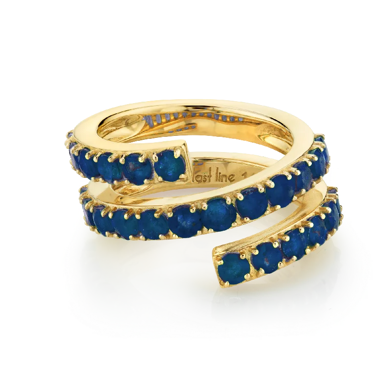 adjustable stone rings for women-Double Twist Ring - Blue Sapphire / 14k Yellow Gold