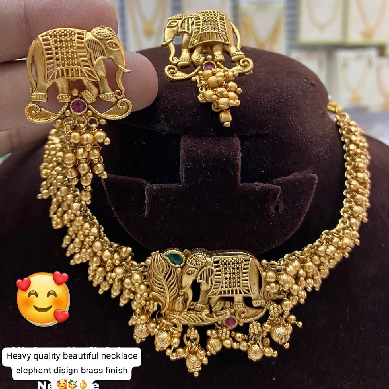 rose gold necklaces for women-Manisha Jewellery Gold Plated Elephant Choker Necklace Set