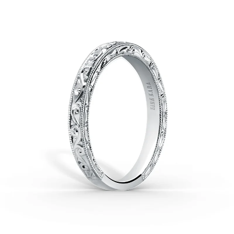 elegant engagement rings for women-Classic Scroll Hand Engraved Wedding Band