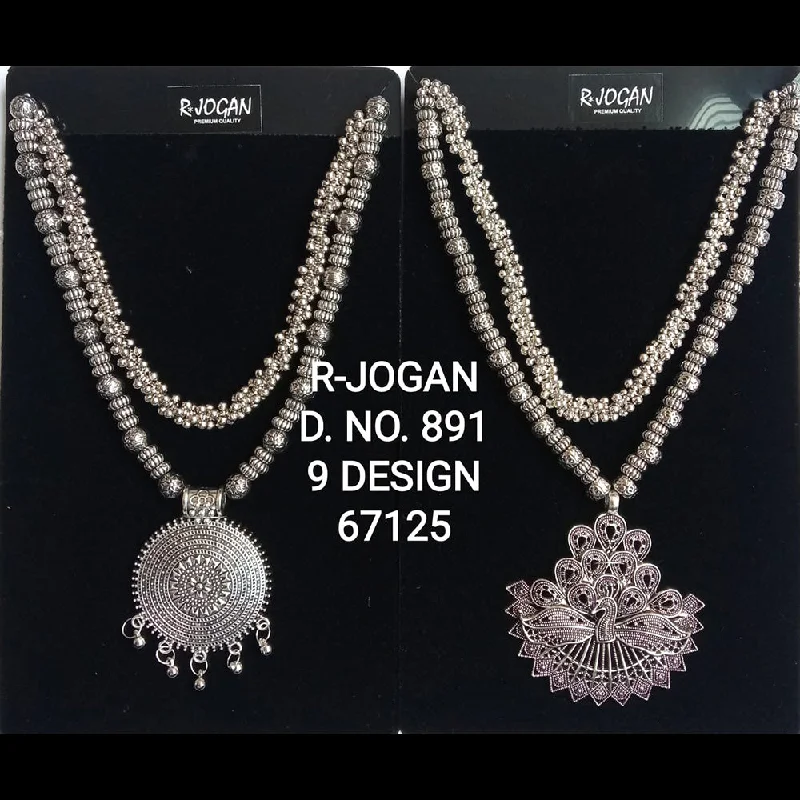 engraved gold necklaces for women-R Jogan Oxidised Plated Assorted Design Long Necklace