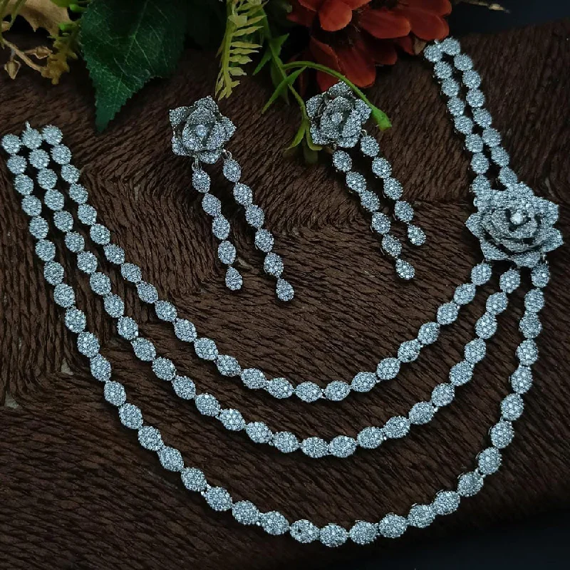 moonstone necklaces for women-Manisha Jewellery Silver Plated AD Stone Necklace Set