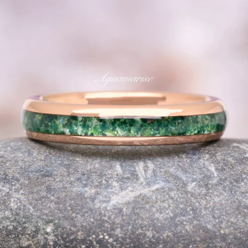 two-tone engagement rings for women-Moss Agate Wedding Band- 4MM Rose Gold Tungsten