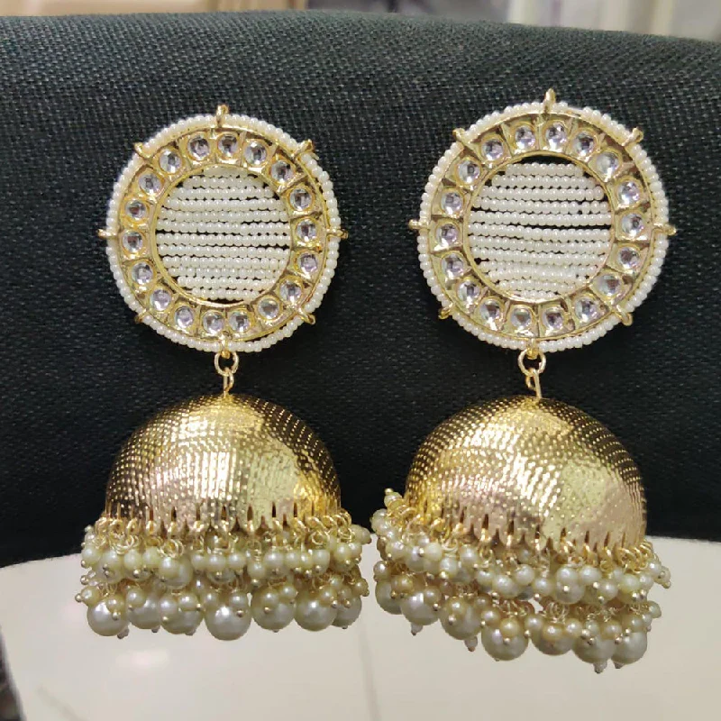 large hoop earrings for women-Shreeji Gold Plated Kundan Stone Jhumki Earrings