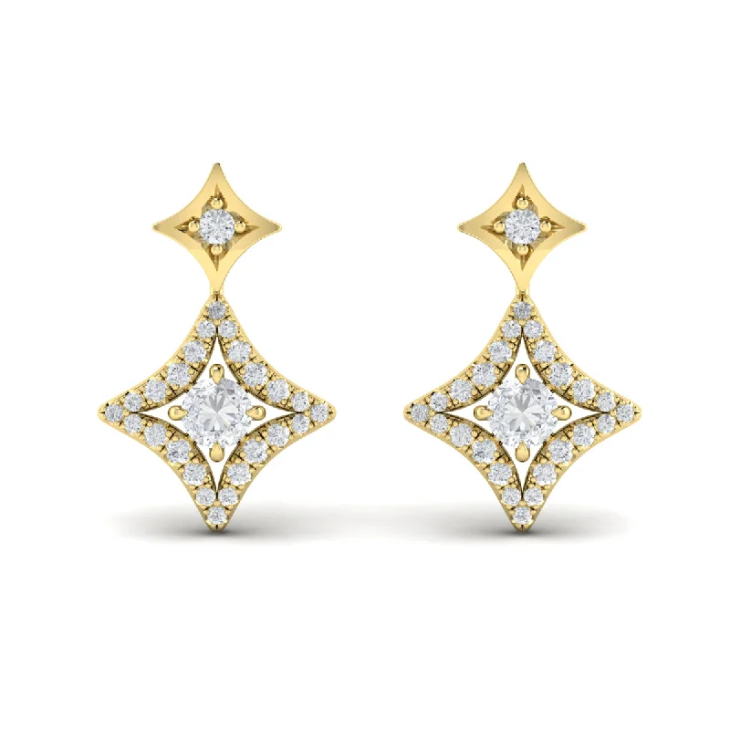 bridal earrings for women-Vlora Estrella 14k Yellow Gold and Diamond Earrings VER60698